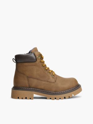 brown warm lined lace-up ankle boots for kids gender inclusive tommy hilfiger