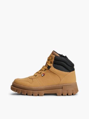 beige warm gefütterte schnürstiefel mit profilsohle für gender-inclusive kinder - tommy hilfiger