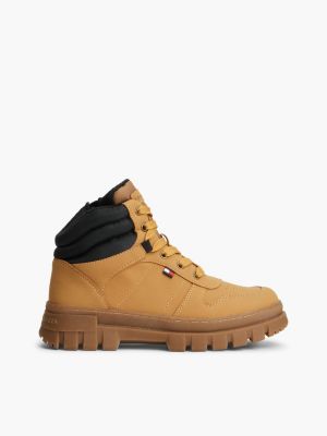 beige warm lined cleat lace-up boots for kids gender inclusive tommy hilfiger