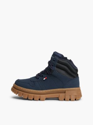 bottines fourrées à lacets et semelle crantée bleu pour enfants genre inclusif tommy hilfiger