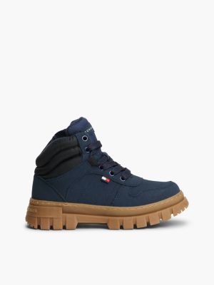 bottines fourrées à lacets et semelle crantée blue pour enfants genre inclusif tommy hilfiger