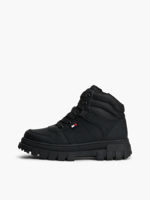 schwarz warm gefütterte schnürstiefel mit profilsohle für gender-inclusive kinder - tommy hilfiger