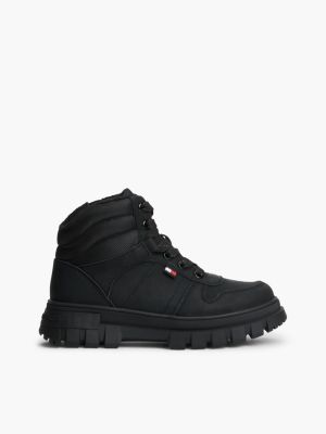 black warm lined cleat lace-up boots for kids gender inclusive tommy hilfiger