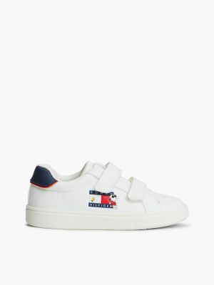 white peanuts® logo hook and loop trainers for kids gender inclusive tommy hilfiger