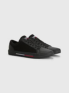 black mixed texture panels vulcanised trainers for men tommy jeans