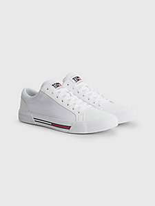 white mixed texture panels vulcanised trainers for men tommy jeans