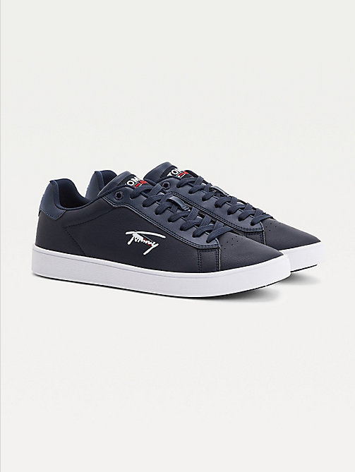 blue cupsole leather logo trainers for men tommy jeans