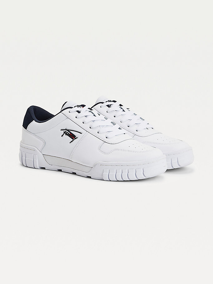 white cleat cupsole leather trainers for men tommy jeans