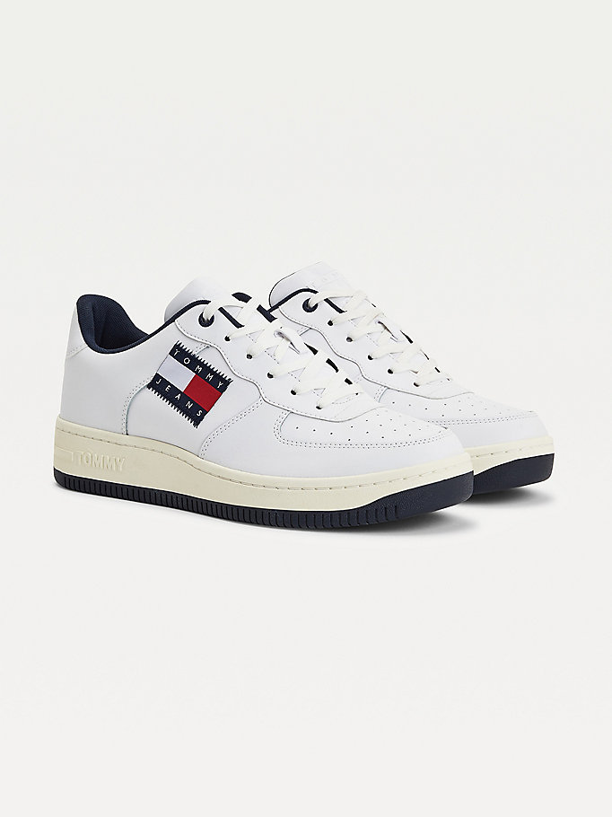white tommy badge cupsole basketball trainers for men tommy jeans