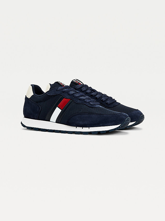 blue cleat mixed texture suede trainers for men tommy jeans
