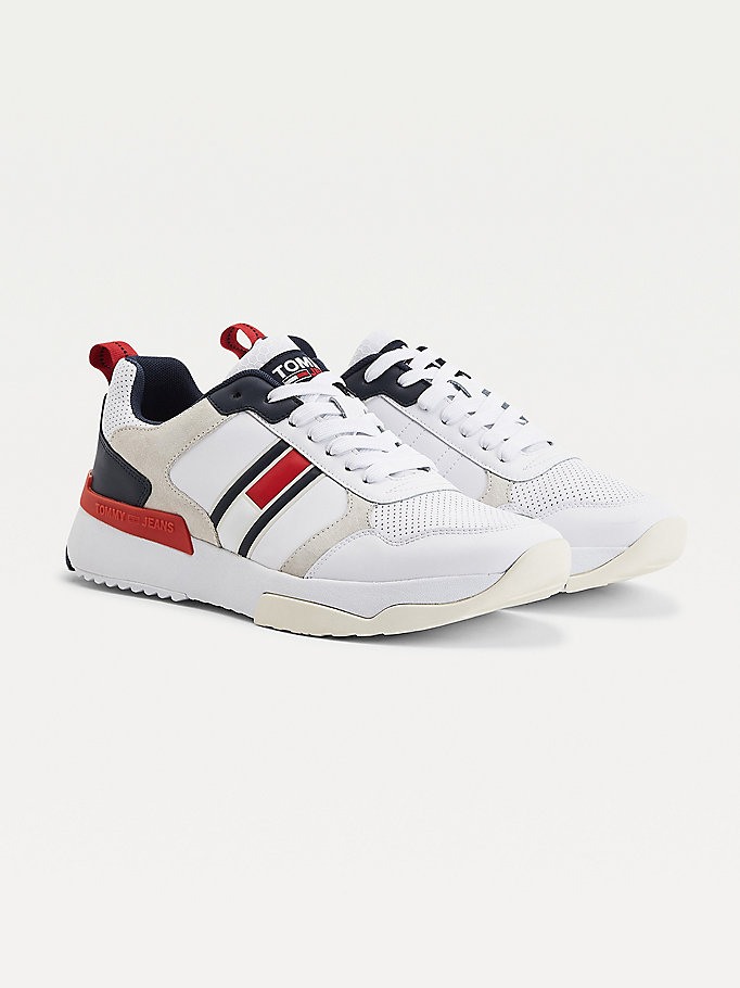 white modern flag trainers for men tommy jeans