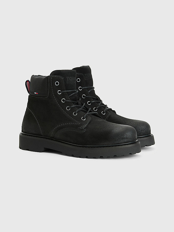 black suede lace up cleat boots for men tommy jeans