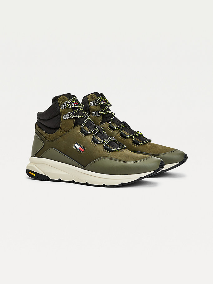 khaki hybrid cleat boots for men tommy jeans