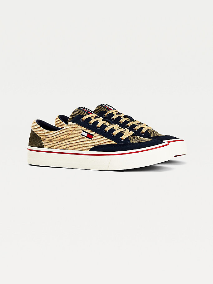 khaki mixed texture vulcanised skater trainers for men tommy jeans