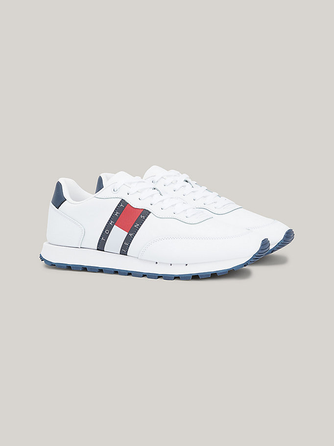 white leather mix webbing logo trainers for men tommy jeans