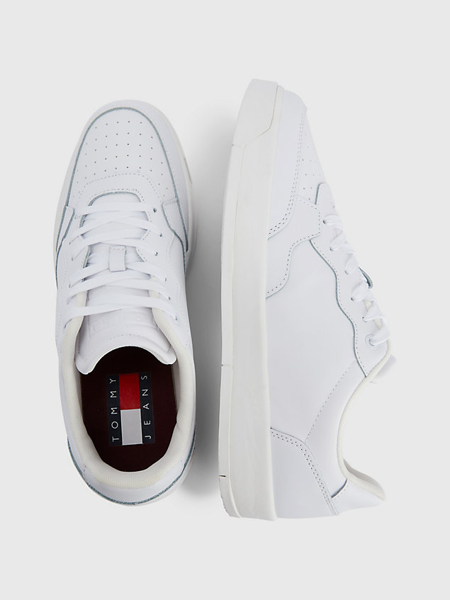 white essential retro leather half-cleat trainers for men tommy jeans