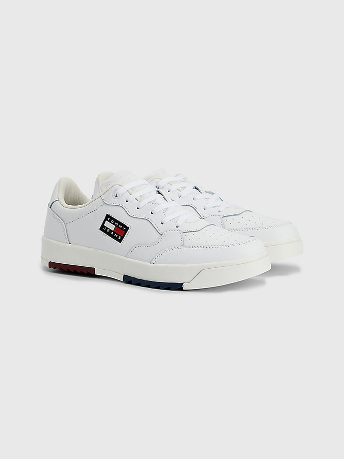 white logo leather cupsole trainers for men tommy jeans