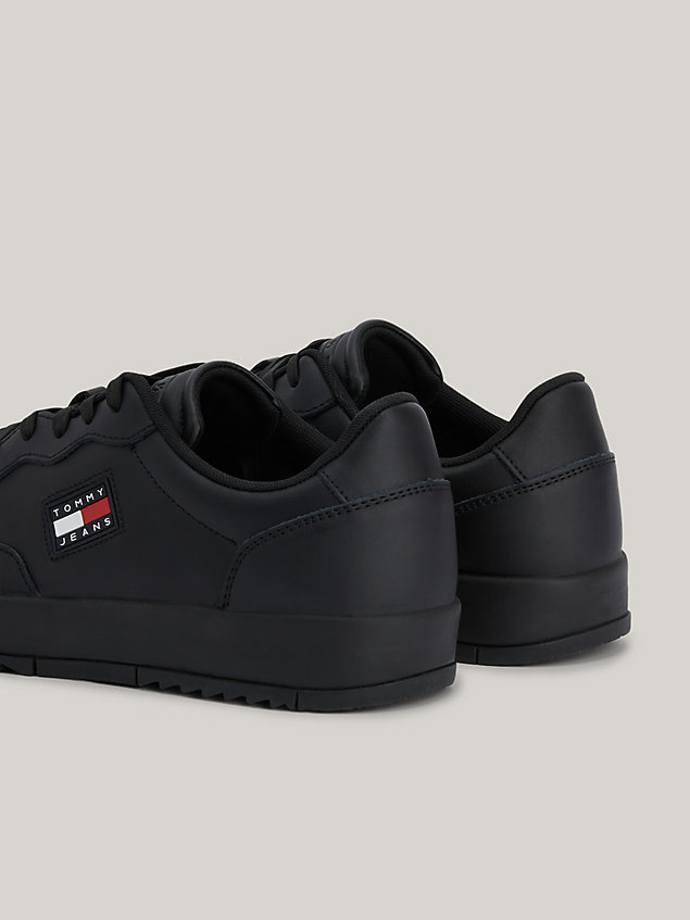 black retro essential leather cupsole trainers for men tommy jeans