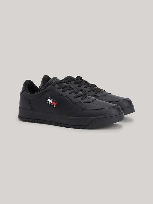 black retro essential leather cupsole trainers for men tommy jeans