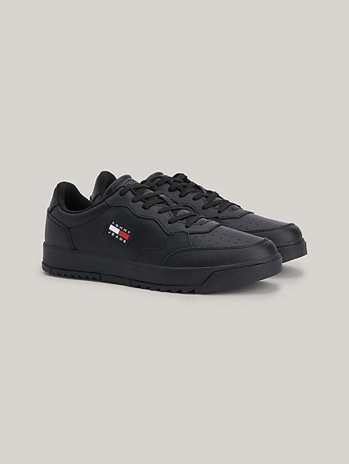 black leather textured panel trainers for men tommy jeans