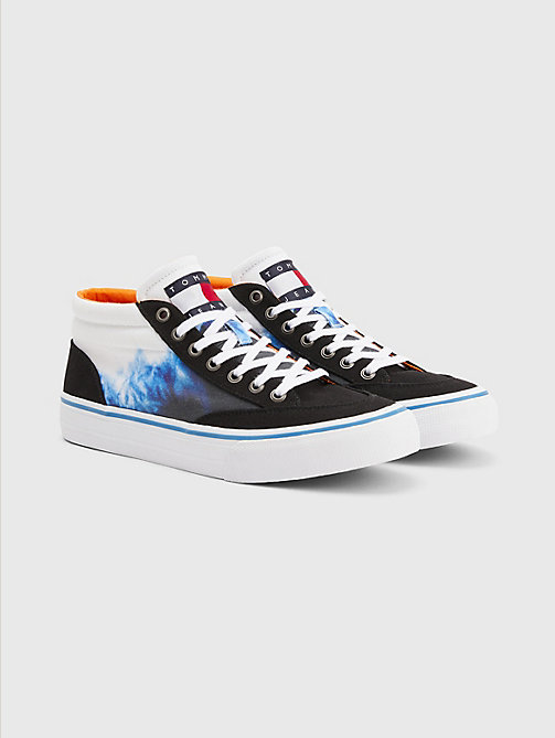 black tie-dye mid-top trainers for men tommy jeans