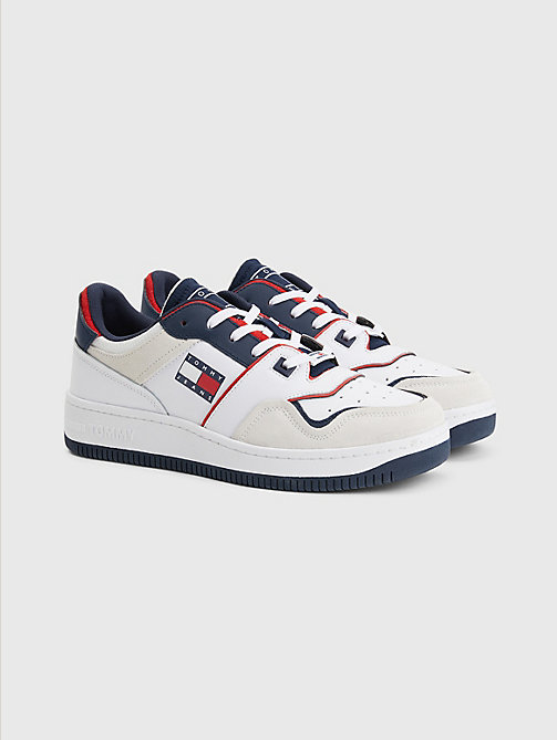 white colour-blocked basket trainers for men tommy jeans