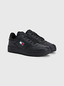 black essential leather basket trainers for men tommy jeans