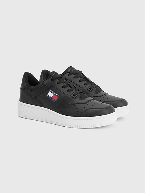 black retro leather basket trainers for men tommy jeans