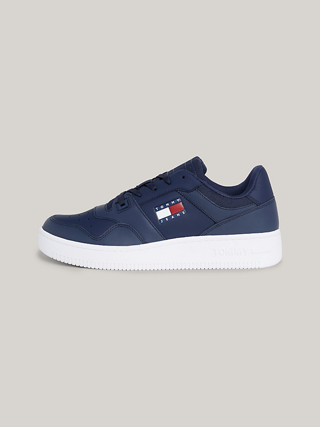 blue essential retro leather basketball trainers for men tommy jeans