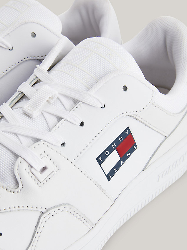white essential retro leather basketball trainers for men tommy jeans