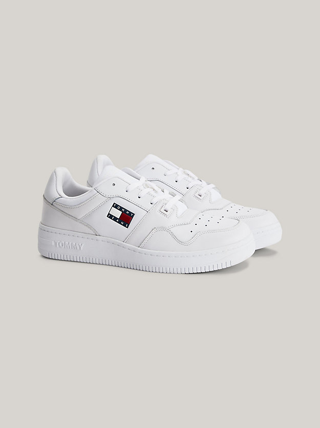 WHITE Essential Leather Basket Trainers for men TOMMY JEANS
