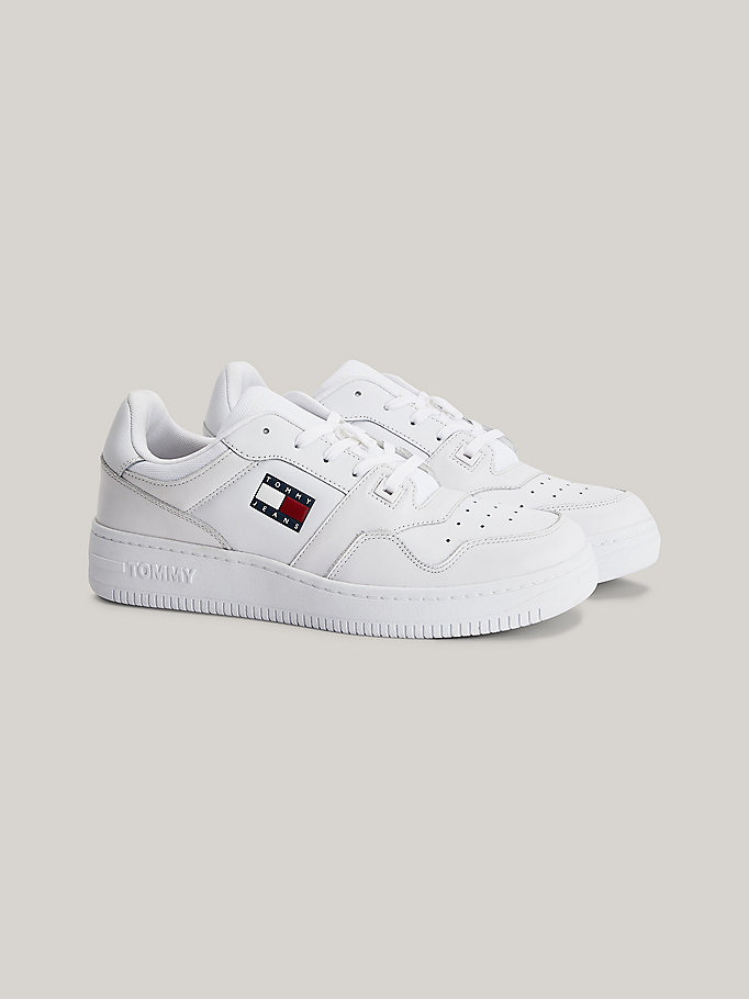 white retro leather basket trainers for men tommy jeans