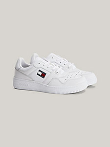 white retro leather cupsole basket trainers for men tommy jeans