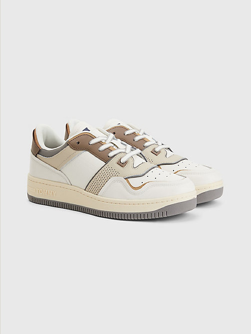 white elevated basket trainers for men tommy jeans