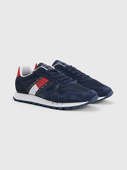 blue retro mixed texture trainers for men tommy jeans