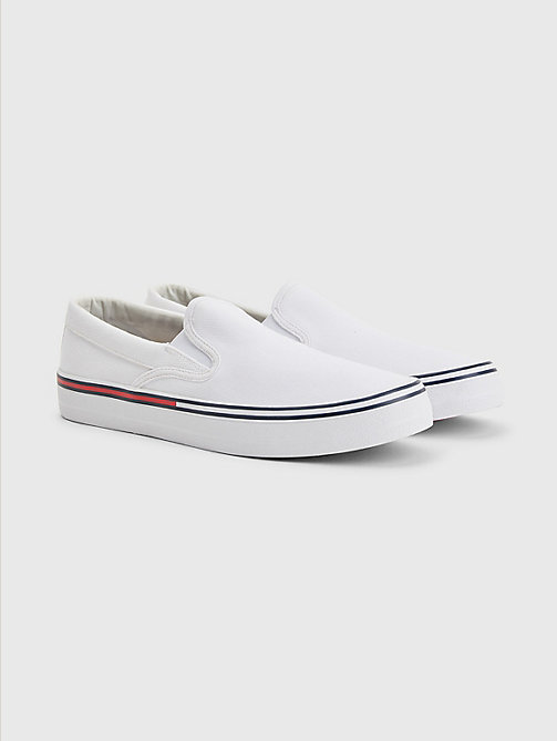 white essential signature slip-on shoes for men tommy jeans