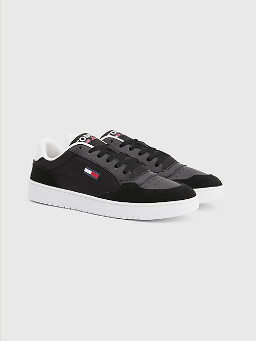 black mixed texture cupsole trainers for men tommy jeans