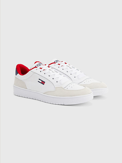 white mixed texture cupsole trainers for men tommy jeans