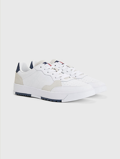 white leather cupsole trainers for men tommy jeans