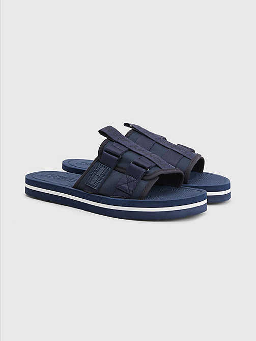 blau slipper-sandale mit logo-tape für herren - tommy jeans