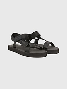 zwart sandaal met webbing band en logomotief voor heren - tommy jeans
