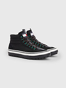 black water repellent mid-top trainers for men tommy jeans