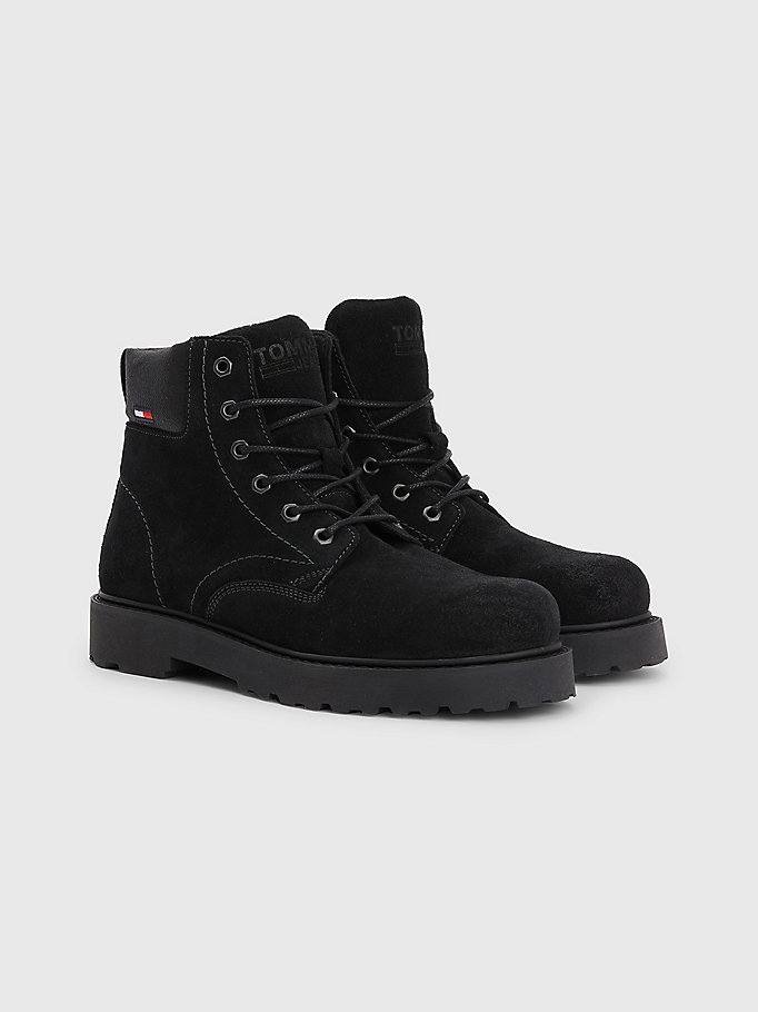 black suede lace-up ankle boots for men tommy jeans