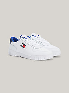 white essential retro leather cupsole trainers for men tommy jeans