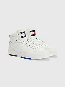 white embossed mid-top basketball trainers for men tommy jeans