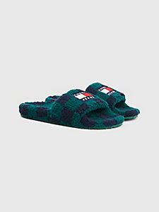 green checkerboard sherpa slipper slides for men tommy jeans