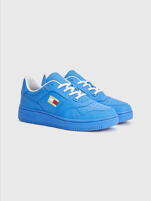 blue exclusive pop drop leather basket trainers for men tommy jeans