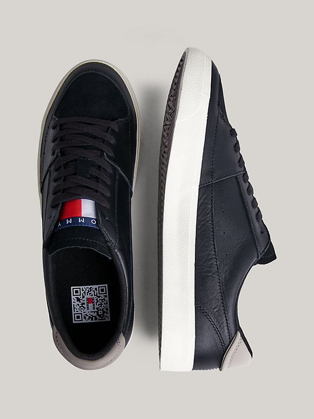black essential contrast heel leather trainers for men tommy jeans