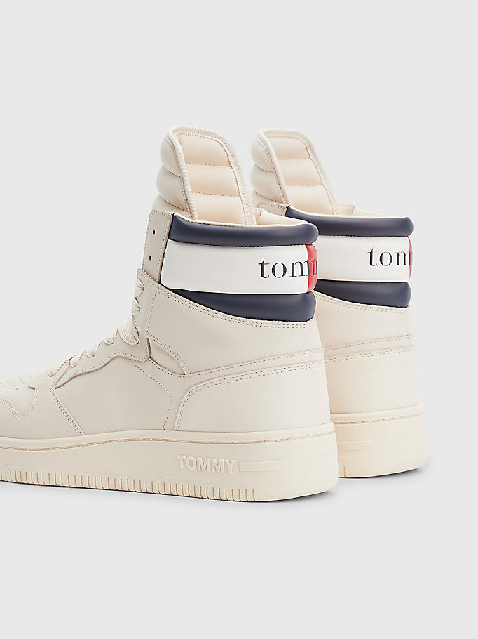 beige high-top basketball trainers for men tommy jeans