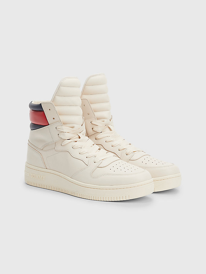 beige high-top basketball trainers for men tommy jeans